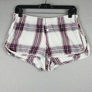 Victoria's Secret Size S Cotton Lounge Shorts Cream Plaid Pajama Comfy Cottage